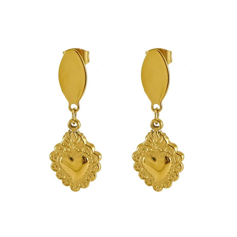 New Titanium Steel Love Gold Earrings Retro Heart Stainless Steel Earrings Women