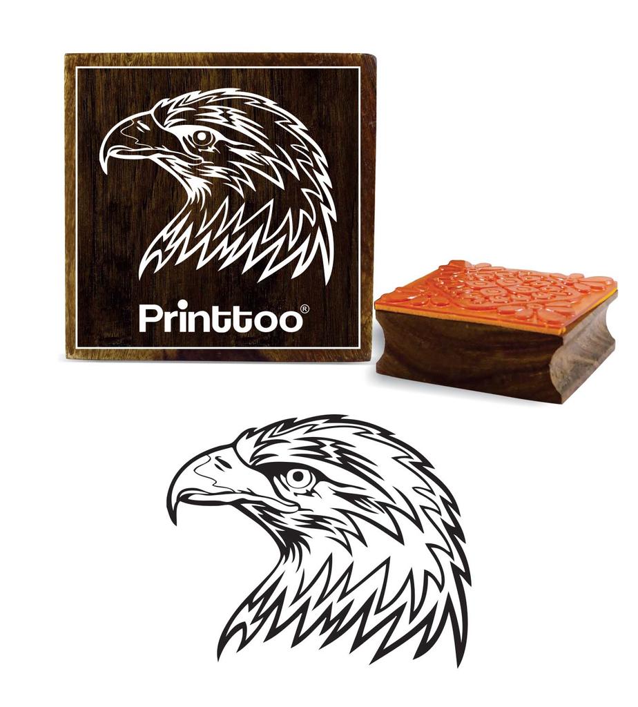 Printtoo Eagle Face Pattern Квадратный коричневый деревянный резиновый штамп Изготовление карточек Штампы-2 x 2