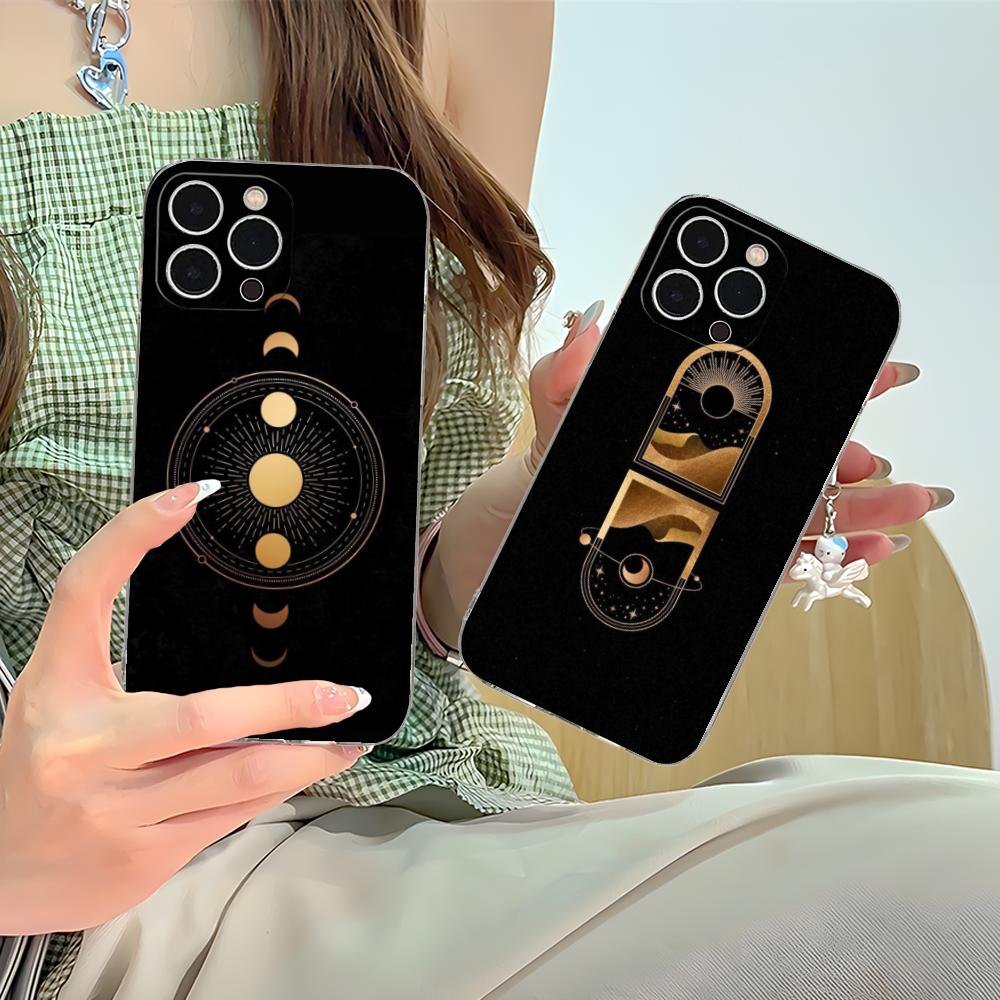 Чехол для мобильного телефона 'Солнце и Луна' для iPhone 17 16 15 14 13 12 11 X XR XS Air Pro Max Plus Mini Прозрачный Цветной Чехол для Мобильных Телефонов