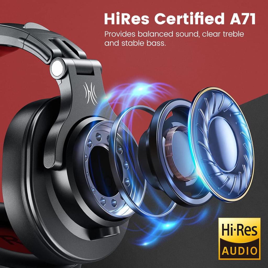 OneOdio Wired Headphones A71 Red DJ Monitor Closed-Back Dual 3.5mm Jack Gaming Music Instrument Practice Home Recording DTM Calls