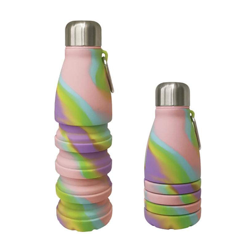 Складная бутылка с карабином, герметичная, силиконовая, складные бутылки для воды, портативные спортивные чашки, непротекаемая, для путешествий на открытом воздухе, 550 мл