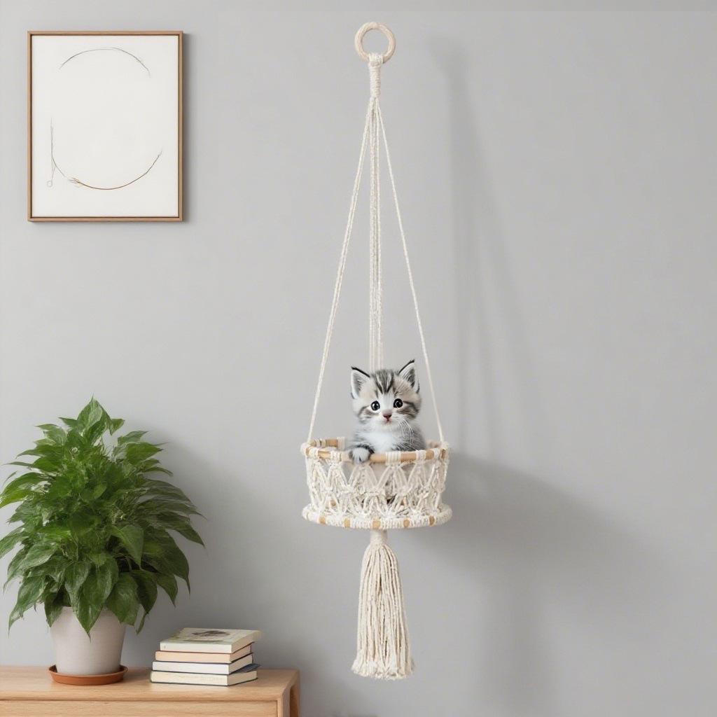 Hand-Woven Cotton Rope Fruit Basket Set: Three-Piece Living Room Hanging Decor.