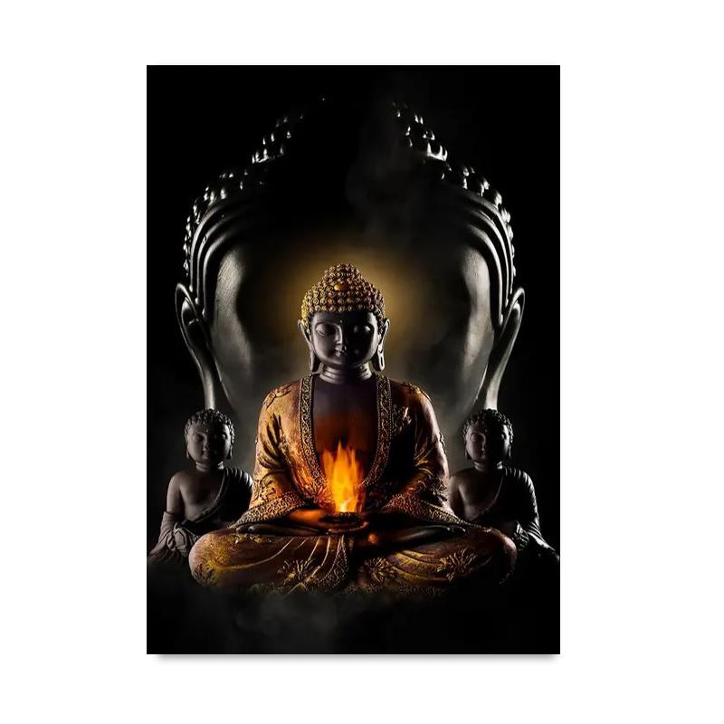 Retro Meditation Buddha Image Oil Painting Buddhist Poster Printing Canvas Wall Art Picture for Living Room Home Decoration