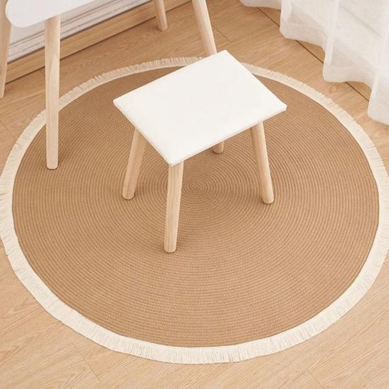 Yousheng Braided Round Area Rug Vintage Cotton Rope Floor Mat with Fringe Washable Rustic Tassel Carpet for Living Room Bedroom