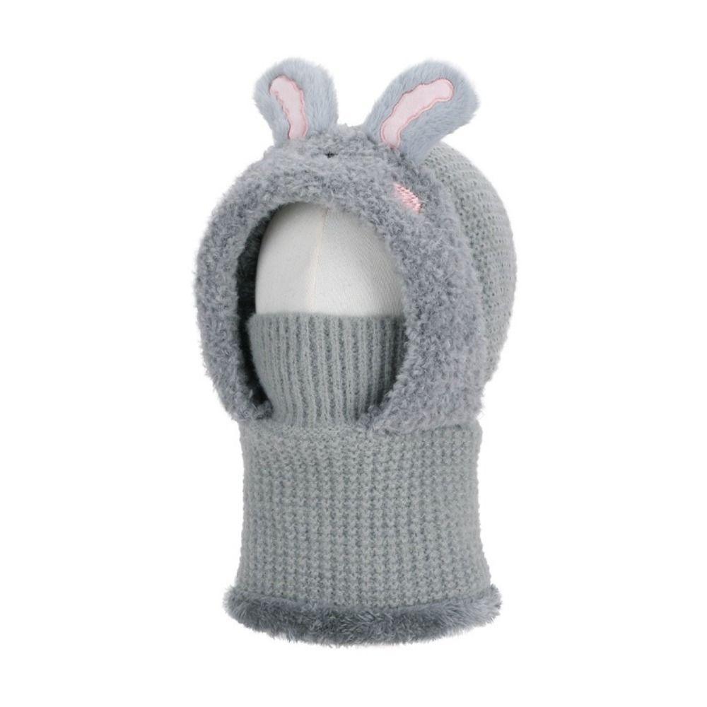 Knitted Beanie Rabbit Ear Winter Hat Plush Face Guard Neck Warmer Pullover Cap  Infant Cap