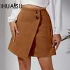 Women's Autumn and Winter Suede Irregular Half-body Skirt Solid Color High Waist Zipper Button Short Skirt Women