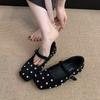 Fashion Single Shoe Spring New Square Head Shallow Mouth Crystal Flannelette Word with Soft Sole Anti-slip Wear-resistant Flat Shoes