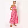 Women's Spaghetti Strap Sleeveless Loose Fit Striped Maxi Dress Summer Backless