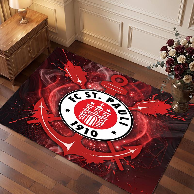 FC St. Pauli Football Print Crystal Velvet Rug, Comfortable Water Absorbent Non Slip Indoor Floor Carpet