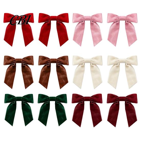 Luxury Gift Box Knots 2Pcs Velvet Christmas Bows, Holiday Hanging Wall Decor for Tree Easy Attachment Ribbons Topper, Wedding Backdrop, Bridal Shower,