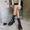 Мода 2025 Осень Массивные каблуки-платформа Короткие/Длинные ботинки Круглый носок Молния Толстая подошва Женская мода Черные Женские ботфорты до колена