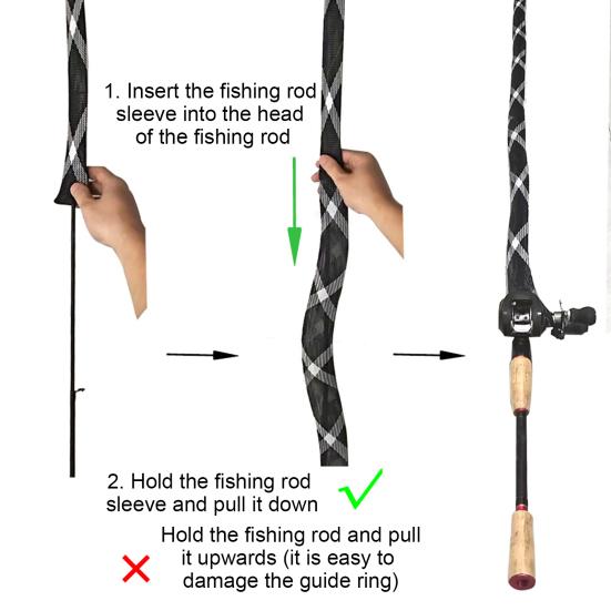 8Pcs 170CM Fishing Rod Sleeve with Lanyard PET Scalable Braided Mesh Fishing Rod Cover Foldable Stretch Fishing Pole Protector Fishing Accessories