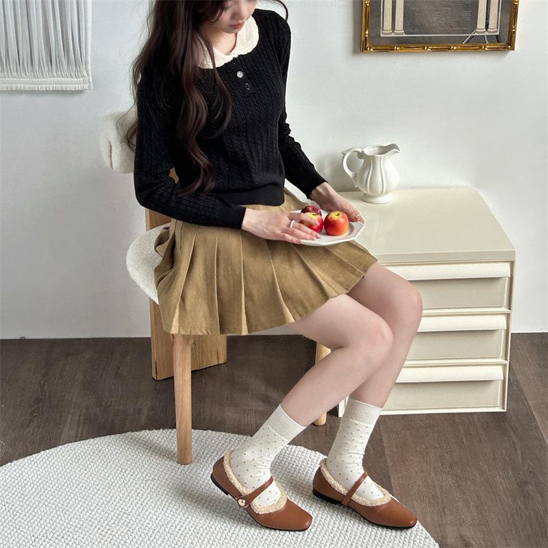 Женские шерстяные носки до середины икры в белый горошек, универсальные, осенне-зимние, дышащие и теплые длинные носки