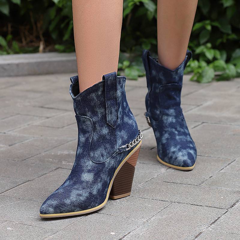 Krazing Pot Polyurethane Autumn Winter Shoes 47 Size 48 Super Size Wedges Pointed Toe Lace Up Serpentine Metal Chains Fashion Ankle Boots