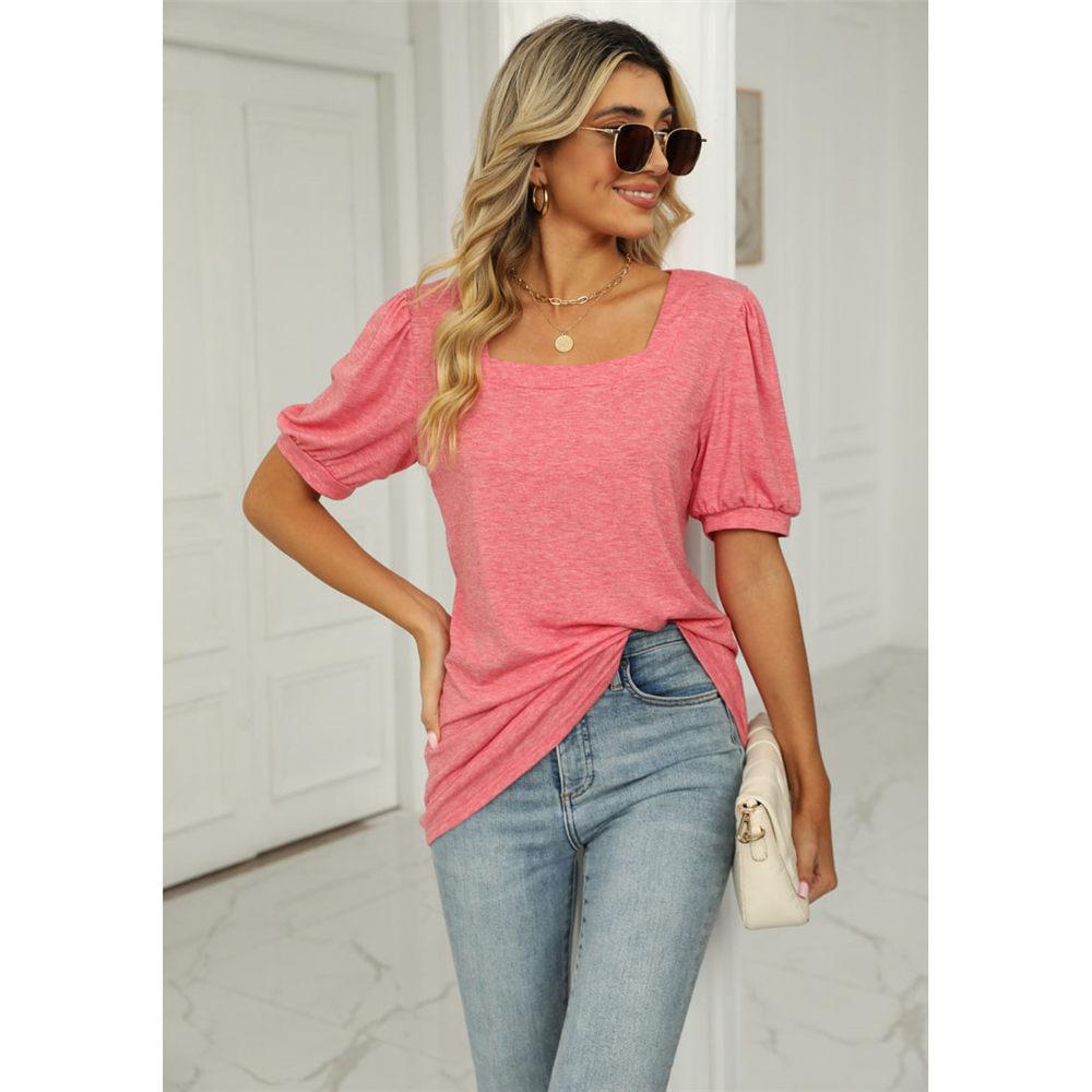 Женские летние топы с квадратным вырезом и пышными рукавами, свободные повседневные футболки