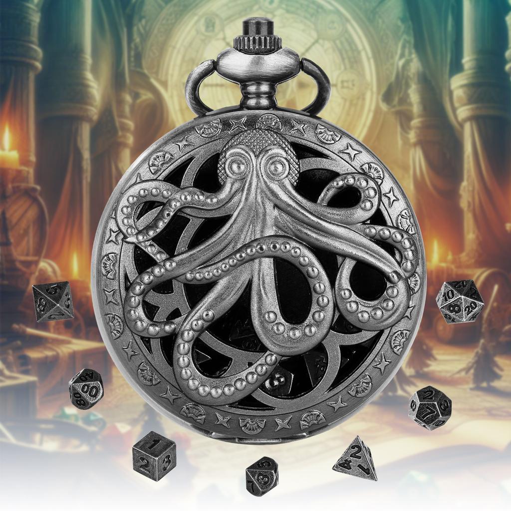 7pcs DND Mini Dice with Pocket Watch Case Portable Polyhedron Dices Dungeons&Dragons Table RPG