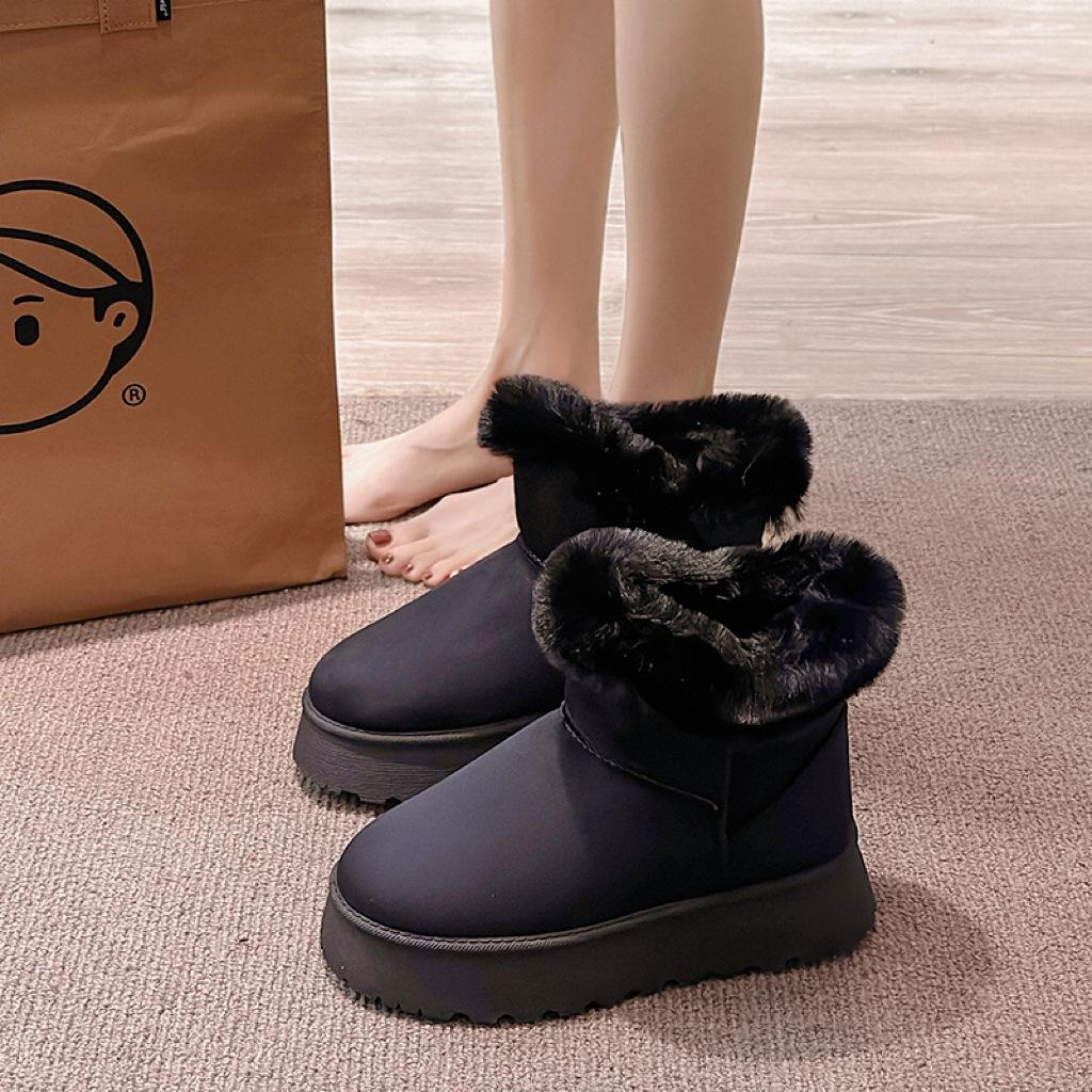Женские зимние ботинки на толстой подошве 2024 осень-зима новая универсальная повседневная бархатная утолщенная средняя голень верхняя одежда Северо-восток большой размер хлопковая обувь