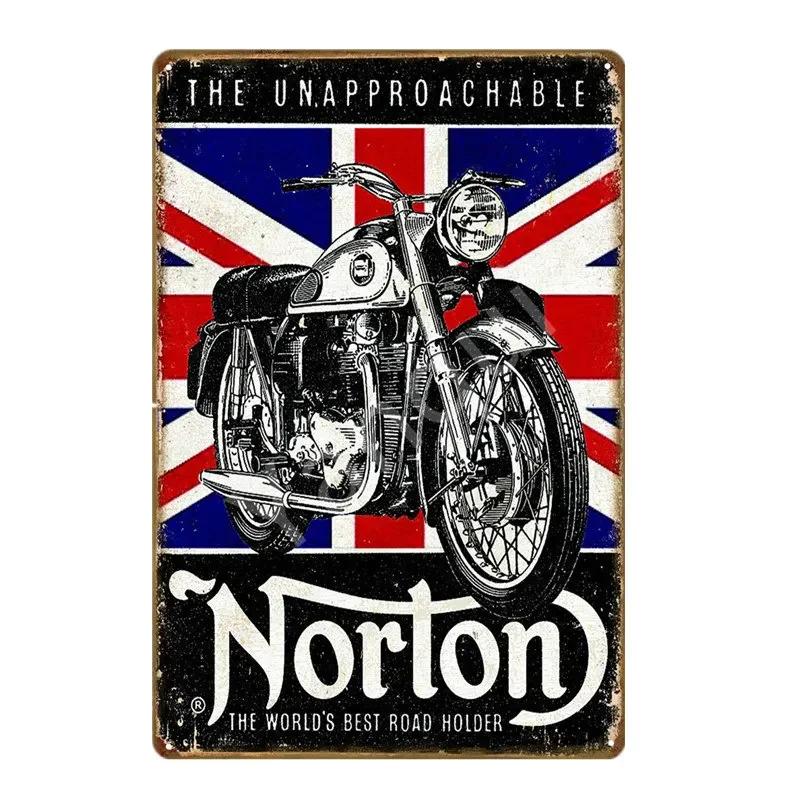 Ретро Металлическая Табличка Мотоциклы BSA Norton Indian Жестяные Таблички Винтажный Металлический Постер Декор Гаража Клуб Паб Бар Настенное Украшение YJ175