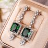 Серьги-подвески Huitan Geometric Square Green Cubic Zircon, сверкающие кристаллы CZ, роскошные аксессуары для ушей для женщин, свадебные украшения