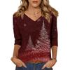 Women's Tops Three-quarter Sleeve Shirt V-neck Loose Casual Shirt Print T-shirt