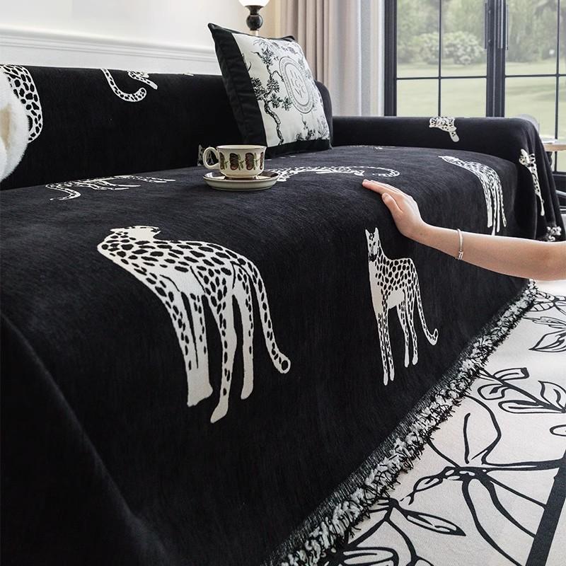 Home Chenille Leopard Sofa Mat Throw Blankets  All-season Camping Picnic Blanket Cover Sofa Cover