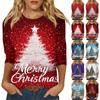 Women's Fashion Casual Round Neck 3/4 Sleeve Loose Christmas Printed T-Shirt Ladies Top