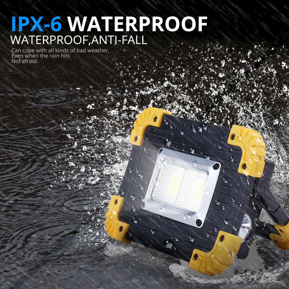 Портативный светодиодный прожектор 100 Вт, 3000 лм, супер яркий светодиодный рабочий светильник, перезаряжаемый через USB, для уличной лампы для кемпинга, светодиодный фонарик 18650