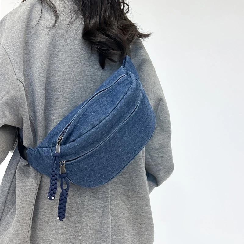 Сумка на пояс на молнии для женщин, высококачественные джинсовые сумки, маятниковые и для отдыха, универсальные и для отдыха