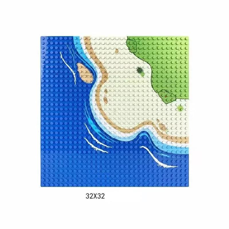 32X32 Dots Building Block Base Plate 25.5X25.5Cm Grassland River,Tropical Treehouse & City Road Street Scenery Bricks Toys