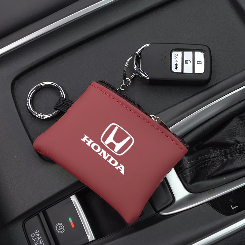 Car Leather Key Case Keychain Mini Storage Bag Auto Accessories For Honda civic accord fit jazz pilot CRV odyssey passport city PS5