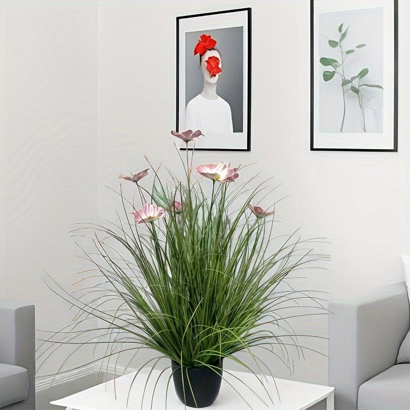 2 шт. Искусственная высокая трава и розовый космос, 19,6-дюймовые пластиковые искусственные грунтовые растения для внутреннего и наружного декора, подходят для весны и всех сезонов