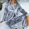 Women's Sleepwear Satin Flamingo Print Pajama Set Long Sleeve Button Up Lapel Collar Top with Pants Loungewear Lounge 2 Piece