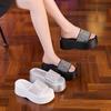 Leather Wedge Slippers Women's Summer 2025 New Outer Wear Women's One-word Fashion Casual Platform Slippers