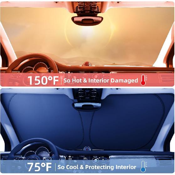 Aokway Laser Reflective Windshield Sunshade | Thickened UV-Blocking Sun Shade For Cars, SUVs, Trucks | Heat Reflective Cooling Protection | Foldable