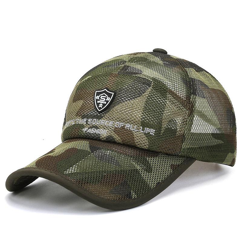 Camouflage Summer Baseball Hat for Men Breathable Mesh Big Brim Women Beach Sun Hat Lettter Embroidery Outdoor Use Sport Fishing Cap