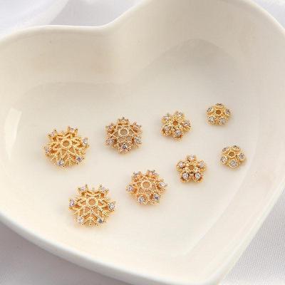 Позолоченная 14K золотом бусина-разделитель в виде цветка с цирконием для DIY аксессуаров к ювелирным изделиям.