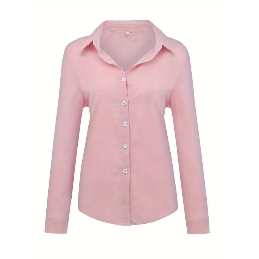 Элегантная женская рубашка свободного покроя с длинным рукавом с лацканами, однотонная повседневная хлопковая льняная блузка больших размеров