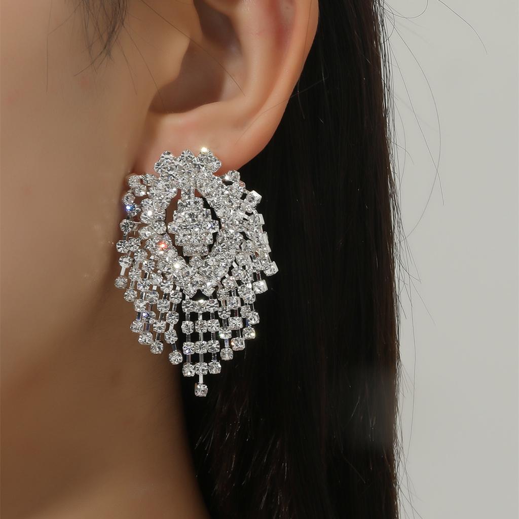 Temperament Luxury Long Leaf Earrings Shiny Diamond Earrings Elegant Trend Earrings Jewelry Women's Earrings
