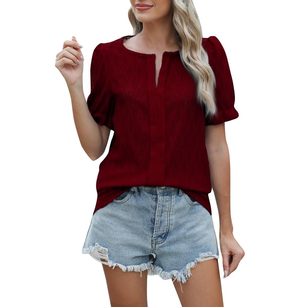 Женская модная футболка с v-образным вырезом и топом с объемными рукавами