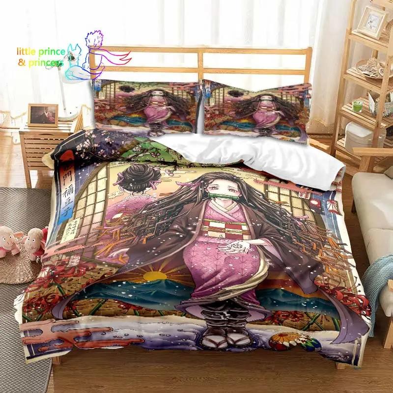 3D K-Kamado N-Nezukos Anime D-Demon S-Slayers Bedding Set Single Twin Full Q-Queens King Size Bed Set Aldult Kid Bedroom 3D Print