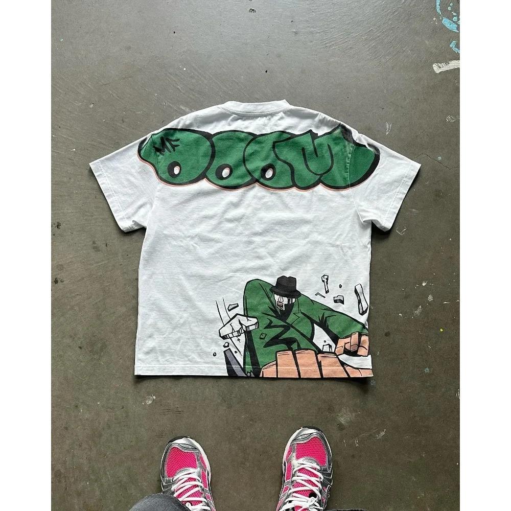 Новая футболка с принтом европейских и американских персонажей из мультфильмов для мужчин Y2k Harajuku повседневная свободная футболка из чистого хлопка с коротким рукавом