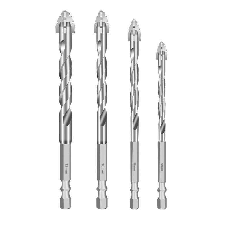 4Pcs 6/8/10/12mm Precisions Four Edges Eccentric Drill Bit Set for Drilling Concrete Brick and Wood with 1/4" Hex Shank