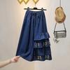 Spring and Autumn High-waisted Japanese Embroidered Denim Skirt Female A-line Cake Skirt
