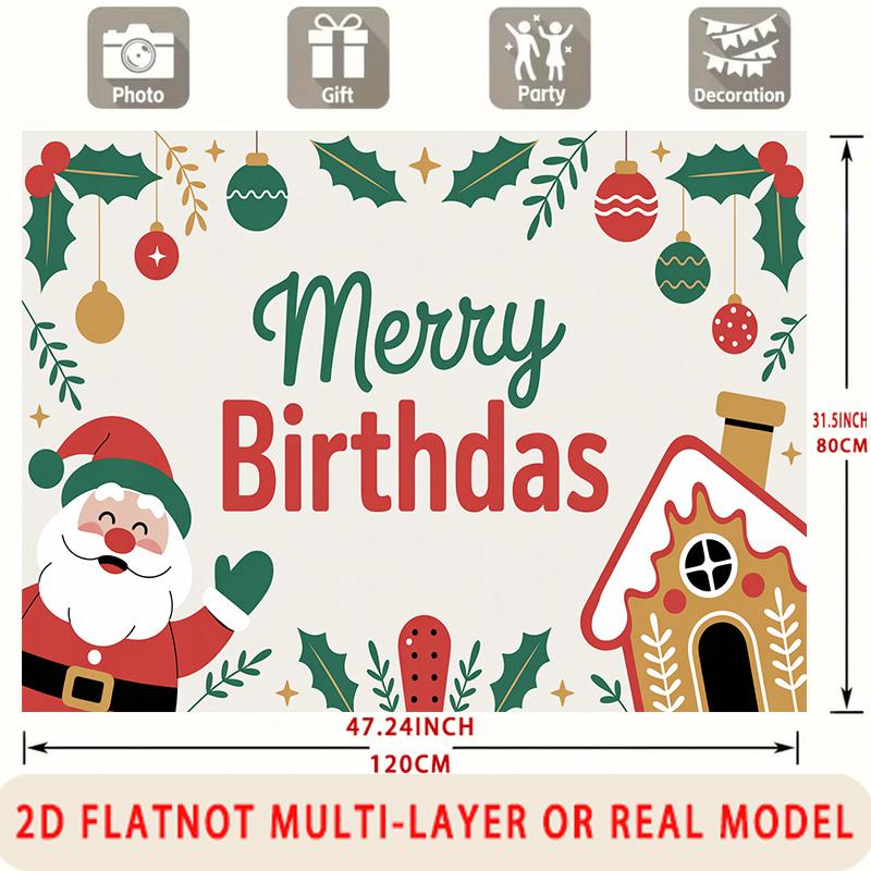 Party Backdrop Santa Claus Christmas Flat Santa Claus Gingerbread House Winter Parties Event Photo Background Front Door Decor