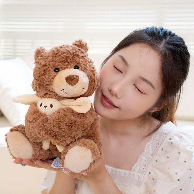 28cm Cartoon Birthday Bear Plush Toys Kawaii Bear Hug Rabbit Wear Hat Stuffed Animal Room Decoration Children Sleep Pillow Gift