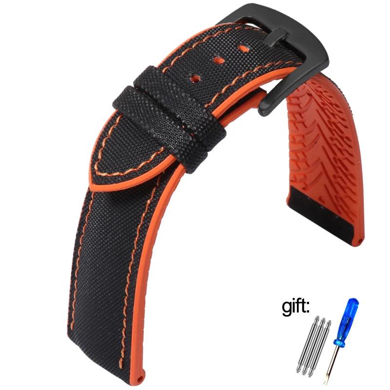 Waterproof Nylon Silicone Rubber Soled Watchbands For Wanguo Mido Helmsman Bainianling Citizen Men's Watch Strap 20mm 22mm 24mm