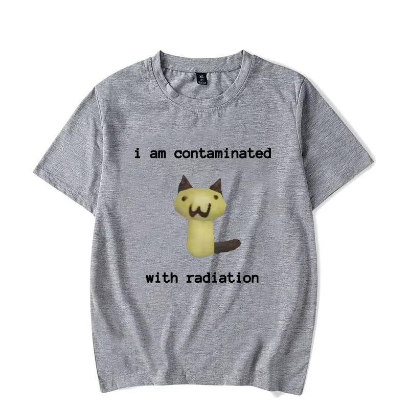 I Was Contaminated By Radiation Funny Cat Tshirt Short Sleeved Unisexs And Unisexs Retro Tshirt Round Neck Tshirt
