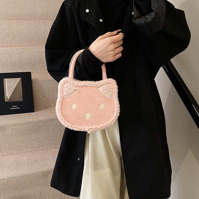 Милая сумочка Hello Kitty, девчачье сердечко, большая вместимость, плюшевая маленькая сумка-тоут для выхода, универсальная мультяшная ручная сумка