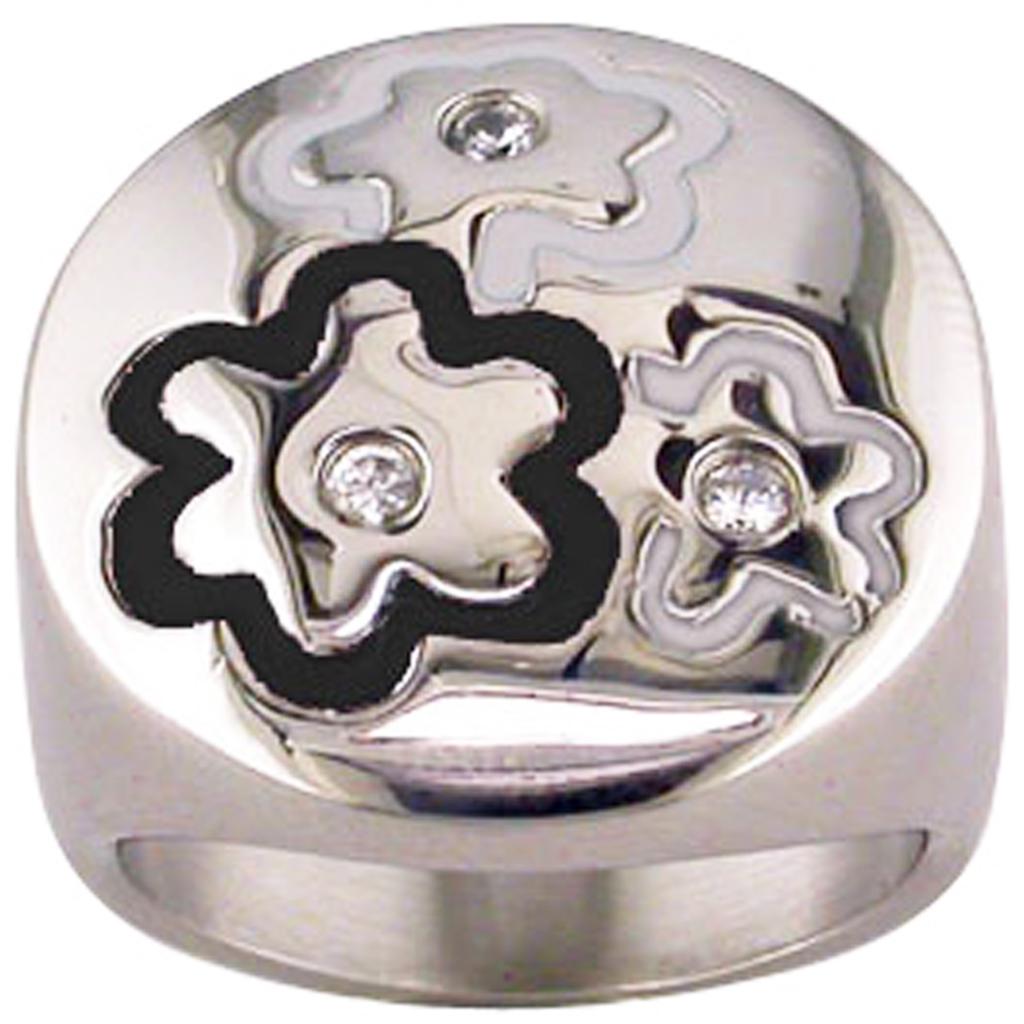 Steel Ring 'Flora' Black Silver