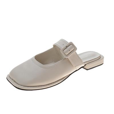 Полутапочки женские, 2021 г., британский стиль, квадратная голова, неглубокий рот, одно слово, пряжка, плоская подошва, студенческие повседневные сандалии для верхней одежды